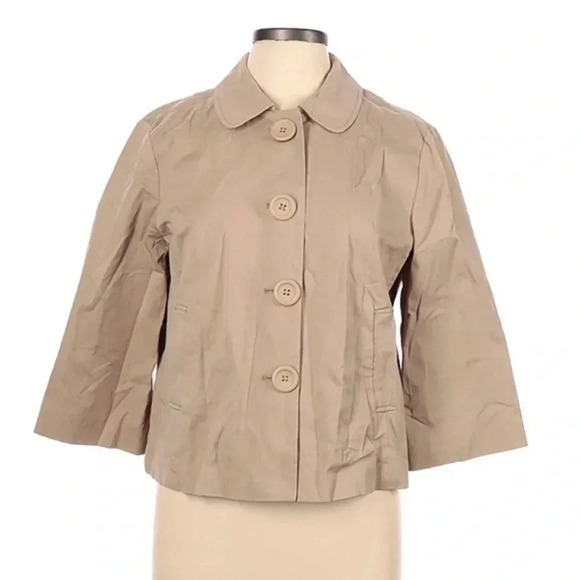 New York & Co Khaki Cotton Button Flared Cropped Blazer - Size Large L - Picture 1 of 4